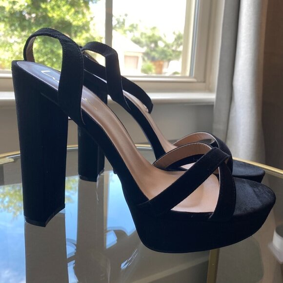 Archyy Black Suede Platform Ankle Strap Sandals - Picture 9 of 9